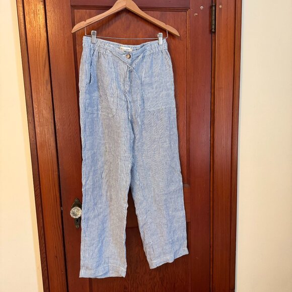 Striped Blue Linen Resort Pants - Picture 1 of 5